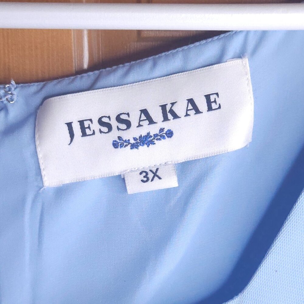 Jessakae Blue Dewdrop Dress – 3X – Flutter Sleeves – Knee Length - Picture 6 of 8